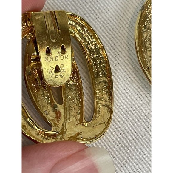 Vintage Gold Tone Shoe Clips Swirls Metal Marked S.G. DOR - Picture 5 of 7